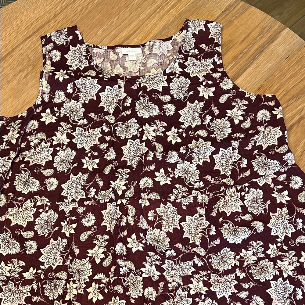 J. Jill Burgundy and White Floral Blouse